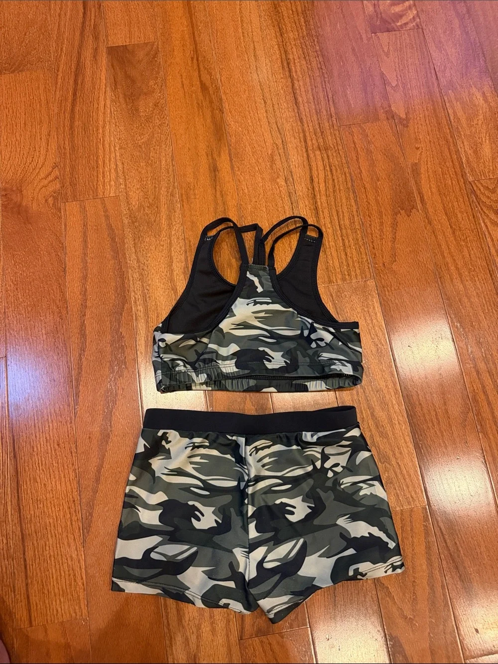 Camo Print Girl’s Athletic Shorts - Olive/Black Camouflage